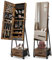 HOMASIS 2 in 1 Schmuckschrank mit Spiegel, drehbarer Schmuckregal mit Schublade aus Holz, abschließbarer Spiegelschrank mit Rollen, Garderobenspiegel mit Schmuckaufbewahrung (Braun)