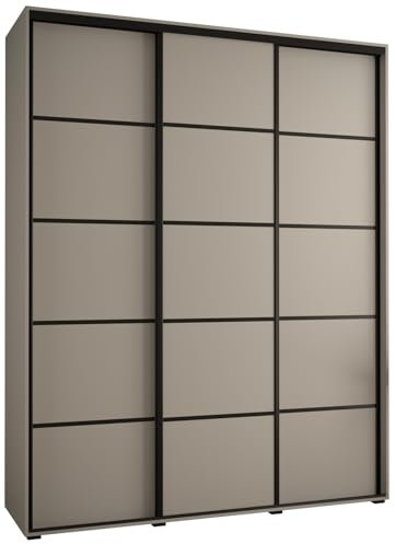 MEBLE KRYSPOL Dakota 4 Schrank mit DREI Schiebetüren - Moderner Kleiderschrank mit Kleiderstange und Regalen - 235,2x200x60cm - Kaschmir Schwarz
