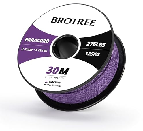 Brotree 275 Paracord 2.4mm Tactical Cord 30M Nylon Rope 4 Strands Parachute Cord for Outdoor, Craft, DIY - 125kg Breaking Load (Purple)