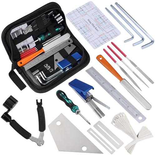 LEKATO 25PCS Outils de Nettoyage pour Guitare, Kit d'Outils de Réparation Maintenance de Guitare avec Sac à Outils, Kit d'Entretien Trousse pour Acoustique Guitare Électrique Ukulélé Basse Banjo