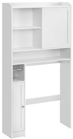 VASAGLE Scaffale sopra WC, Mobile da Bagno con Anta Scorrevole, Ripiani Regolabili, Salvaspazio, adatto alla Maggior Parte dei WC, Moderno, 25 x 83 x 170 cm, Bianco Nuvola BTS018W01