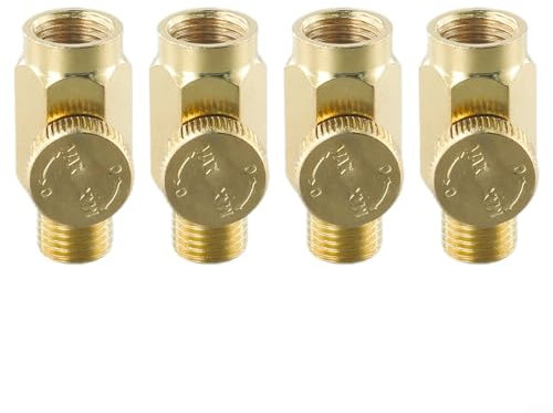HEIBTENY 4 Stück Mini Druckluftregler Druckminderer Druckluftventil 1/4 Zoll Inline-Regler aus massivem Messing, Druckluft-Druckventil-Werkzeug