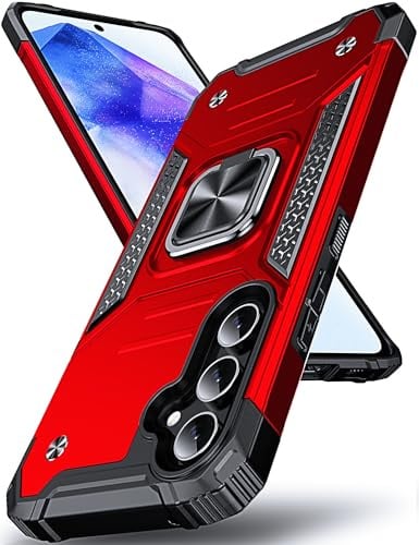 DASFOND Coque pour Samsung A55, Housse de Protection Antichoc de Qualité Militaire, Etui avec Anneau Métallique Améliorée [Support Magnétique], Compatible avec Samsung A55 6,4 Pouces, Rouge