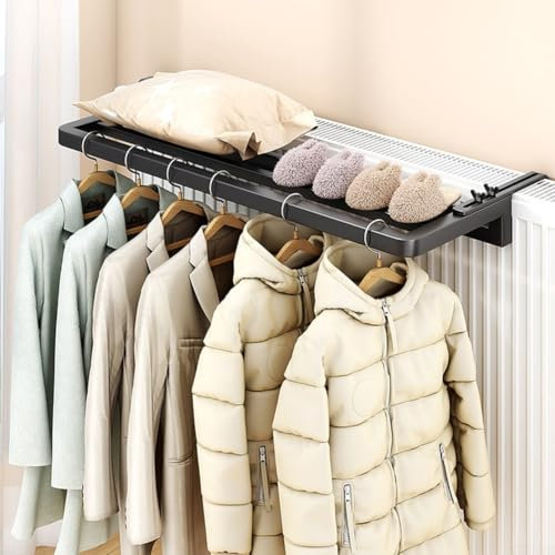 Tendedero plegable para radiador, toallero para secadora, toallero colgante de 40 cm, soporte de almacenamiento (negro)