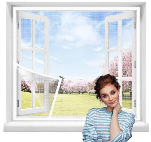 Terrassentür Insektenschutz und Sonnenschutz Fenster 115x160cm Weiß Rahmen für Fliegengitter Fenster Mückengitter, waschbares, kein Stanzen erforderlich