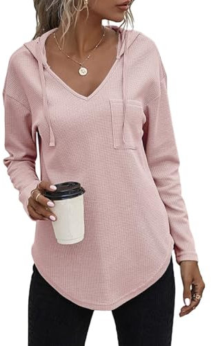 VEUNCOS Damen Hoodie Entspannt Sweatshirt Mit Kapuze Oberteile Langarm Pullover Oversize Shirts Rosa L