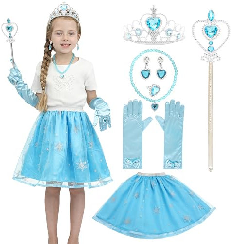 Sincere Party Mädchen Prinzessin Kostümzubehör Fancy Dress Up Cosplay Exquisite Match Sets,Elsa Dress Up Tutu Set für Mädchen 3-8 Jahre blau