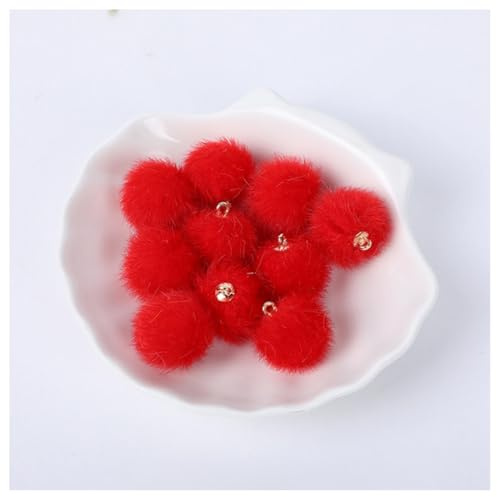 GreatRise 1.5 cm Kunstfell Pompon Mini Fellbommel Pom Poms Bälle zum Basteln Flauschige Pompons Kleine Pompons Bommel Anhänger für DIY Handwerk Schmuckherstellung Schlüsselanhänger Rot 20 Stück