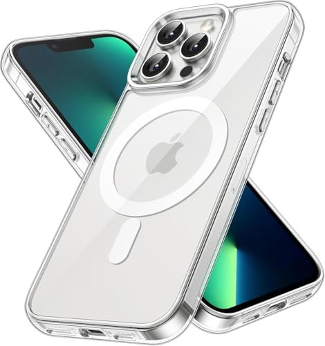 Cracksin Magnetisch Hülle für iPhone 13 Pro [6,1 Zoll] Kompatibel mit MagSafe Kabellosem Laden, Stoßfest Handyhülle, Schutzhülle Kratzfeste Transparent Rückseite (Durchsichtig)