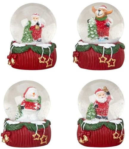 4 Stück Schneekugeln 6,2cm Weihnachtsmann Schneemann Elch Weihnachtsmotive Weihnachtsdekoration