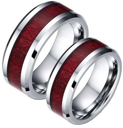 Calefee Verlobungsring Paar Wolfram, Trauringe Paar für Sie und Ihn Holzring Silber 8mm, Damen Größe 60 und Herren Größe 57