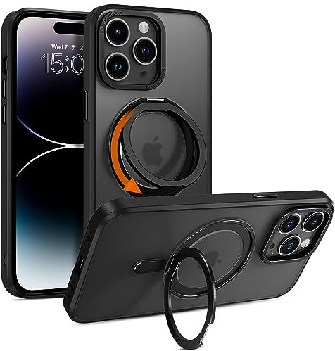 Telaso Magnetic Case for iPhone 14 Pro Case, [Compatible with MagSafe] with 360° Rotatable Ring Stand Slim Shockproof Protective Phone Cases for iPhone 14 Pro 6.1, Black