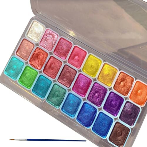 NYXIFYLO Shimmer Metallic Watercolor Paint Set, Shifting Metallic Watercolor Paints for Art and Craft, 20 or 24-Color Palette with Outline Pen (C (24 Colors))