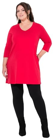 Ulla Popken Damen große Größen Übergrößen Plus Size Longshirt, Ziernähte, A-Linie, V-Ausschnitt, 3/4-Arm Lychee 54+ 827537530-54+