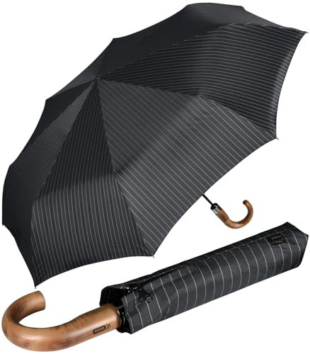 iX-brella - Sombrilla XXL para hombre de 121 cm con mango de madera auténtica y cierre automático, Pinstripes, 121 cm
