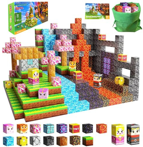 Bloques de construcción magnéticos Cubos magnéticos - 100PCS magnéticos para niños y niñas Mine Magnet World Toys a Partir de 4 años Niño y Bloques de construcción magn (Flores de Cerezo)