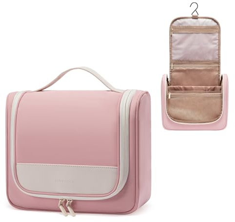 LOVEVOOK Kulturtasche Damen, Wasserdicht Kulturbeutel zum Aufhängen mit Haken, Groß Waschtasche Waschbeutel Kosmetiktasche Kosmetikkoffer Beauty Case Cosmetic Bag für Reise Make Up, Rosa