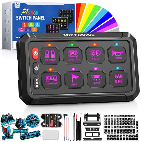 MICTUNING P1s RGB 12,7 cm 8-Gang-Schalter-Panel, hohe Leistung, 5-stufige Helligkeit, Multifunktions-Kippschalter, Momentary Circuit Control Relais-System Box für LKW, SUV, Offroad, Marine