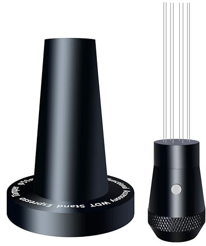 NEOUZA Coffee WDT Tamper Aluminium-Multifunktions-Espresso-Zubehör, eingebauter Magnet, 0,4 mm, 8 Edelstahl-Nadeln, WDT-Halter mit geriffeltem Boden, Schwarz, 53 mm