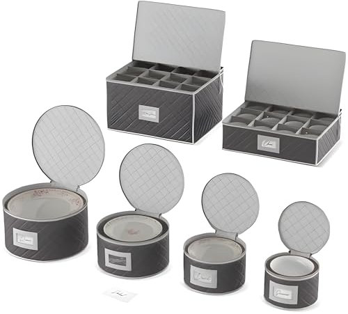 LOFERMA Lot de 6 boîtes de rangement matelassées pour emballer la vaisselle et les verres avec 48 protections en feutre - Pour Noël, rangement saisonnier