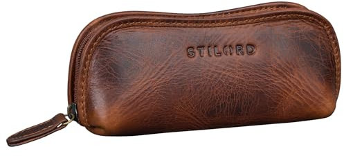 STILORD 'Glasgow' Brillenetui Leder für Lesebrille Sonnenbrille Tagesbrille Brillentasche Etui mit Reißverschluss Hülle Schutz Brille Echtes Vintage Leder, Farbe:Sesto - Cognac