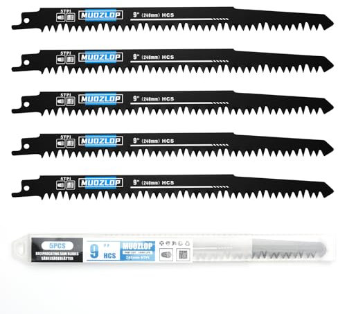 MUOZLOP 5 Pack 240mm Säbelsägeblätter Set，5 TPI Sägeblätter für Säbelsäge，für Holz Säbelsägeblätter (5, 5TPI,240mm)