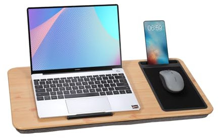 Baoee Bandeja portátil grande de escritorio natural con cojín de almohada que se adapta hasta 17 pulgadas, con ranura, alfombrilla de mouse, ideal para el hogar y la oficina