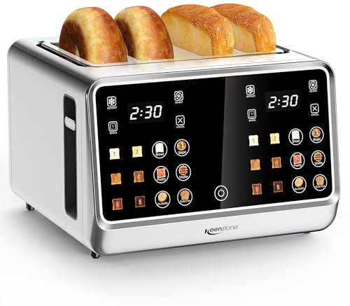 Tostapane 4 fette, in acciaio inox Touch Button velocità di riscaldamento più rapida, 1,5 pollici, slot larghi basici, più funzioni timer