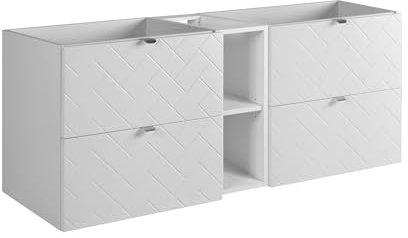 3E 3xE living.com Mueble de baño Blanco con Tirador Plateado, 140 x 57 x 46 cm