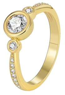 Mesnt Ring Gold 585 Damen, Eleganter Ring aus 9 Karat/14 Karat/18 Karat Gelbgold für Damen mit rundem Moissanit, Größe 54 (17.2)