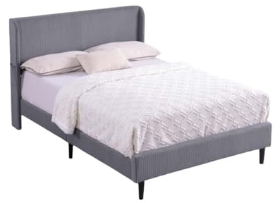SlumberWorx DEREHAM CORD FABRIC WINGED BED FRAME (Grey, Double)