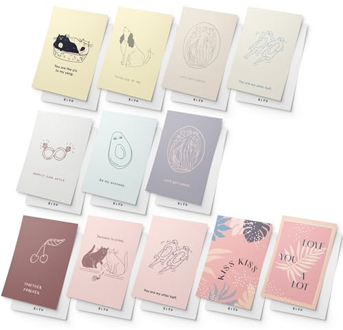 KLYO® Kartenset LOVE | 12 Stück mit Kuverts | Liebe Postkarten Grußkarten Glückwunschkarten