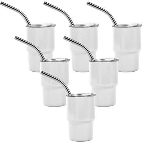 Qeunrtiy 6-Teiliges -Schnapsglas-Set mit 85 Ml Fassungsvermögen, mit Strohhalm und Deckel, Sublimations-Doppelschicht-Schnapsgläser-Set für Getränke, Kaffee