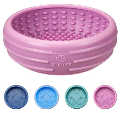 Dog Lick Bowl, Animire Freeze Lick Mat for Dogs, Non-Slip Slow Feeder Licking Bowl Enrichment Treat for Distraction Anxiety Relief, Food Grade Silicone, Dishwasher Safe(Pastel Purple,S)