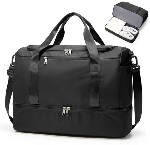 SEAFEW Reisetasche 32L, 45x36x20 Easyjet Handgepäck Tasche für Flugzeug | Weekender Sporttasche Leicht Wasserdicht mit Schuhfach Travel Bag, Wickel und Kliniktasche für Geburt,Schwarz