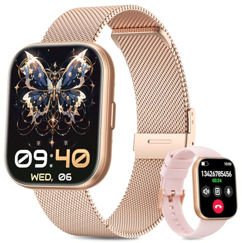 SLOKSFil Smartwatch Damen mit Telefonfunktion, 1.75 TFT Smart Watch, mit 24H Pulsuhr/SpO2/Schlafmonitor/100+ Sportmodi/Menstruationszyklus/Schrittzähler Fitnessuhr für Android iOS (Rose Gold)