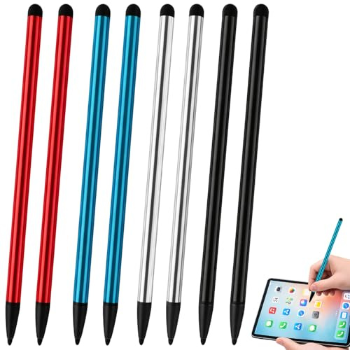 8 Stück Touchscreen Stift, Tablet Stift Für Alle Tablets, Handy Stifte Für Smartphones, Universal Kapazitiver Stift Set In Schwarz, Weiß, Rot Und Himmelblau Für Präzises Schreiben Und Zeichnen