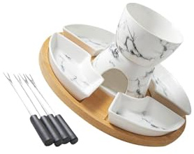 mophrati Fondue Set mit Teelichtern und 4 Gabeln für unvergessliche Fondue Momente – ein Genuss für alle! Keramik Butterwärmer Set mit Schmelzschale für heißen Topf