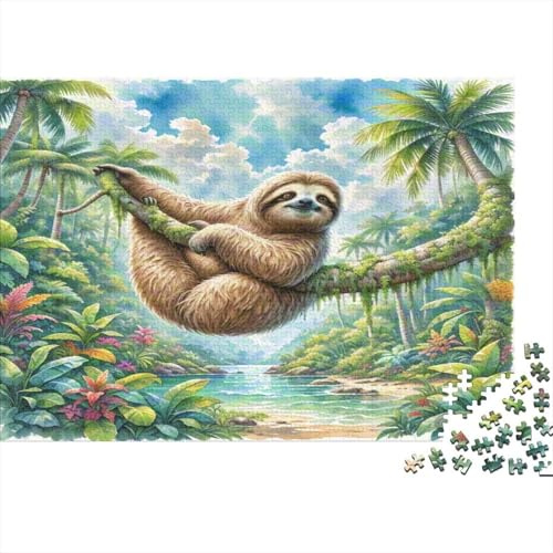 Sloth 1000-Piece Recycled-Cardboard Jigsaw Puzzle Sloth in Jungle for Adults Anxiety Reducer for Wall Decoration & Gifts Puzzle for Holiday Gifting Season 52x38cm/1000pcs