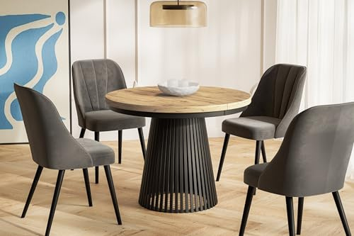 AlpiMeble Esstisch Ausziehbar Nero 100cm, Artisan, Stabile Metallbeine
