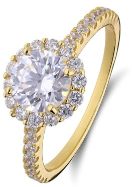 Lucardi - Damen Silberner goldbeschichteter Ring mit Zirkonia für Damen - Ring - 925 Silber - Gelbgold legiert - 20/63 mm - Nickelfrei