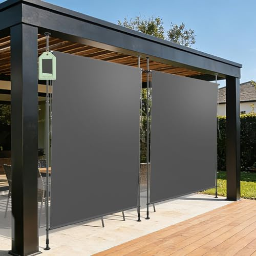 Soontrans 2 pces Store Balcon sans Percage 160 x 250 CM, Store Vertical Exterieur avec Manivelle à Hauteur Réglable, Store Extérieur en Polyester, pour Balcon, Jardin, pour Locataire, Anthracite
