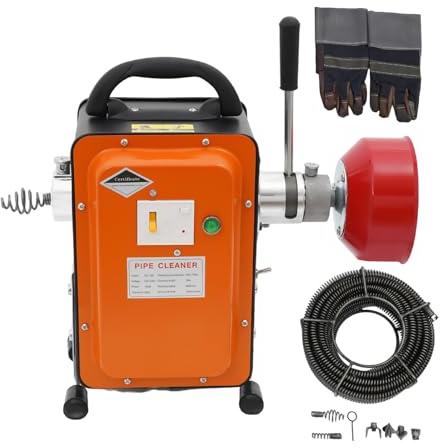 TONFEION Elektrische Rohrreinigungsmaschine mit 20m Ø16mm, 5m Ø10mm Spirale | 750W Rohrreinigungsgerät 400 U/min Kanalreinigungsgerät | für Ø20-150mm Rohrleitungen, zur Reinigung Abwasserrohren