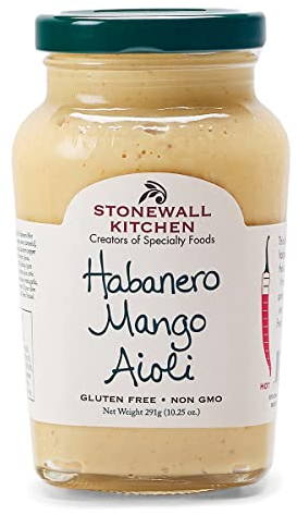 Stonewall Kitchen Habanero Mango Aioli, 291g Glas – Scharfe, exotische Feinkost-Sauce mit Habanero-Chili und Mango für Hähnchen, Pommes und Gemüse