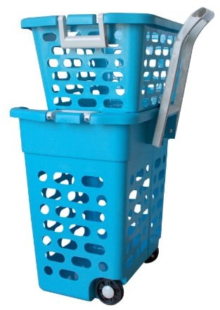plasteo® Wäschekorb Wäschesammler Wäschesortierer | Fahrbar mit 2 Körbe und Griffen | Wäsche Trennen | Robust und Stabil | 50 Liter + 20 Liter | Luftdurchlässig | Blau