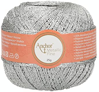 Anchor 4706000-00301 Häkelgarne, 65% Viskose, 35% metallisiertes Polyester, Silber, OneSize, 25