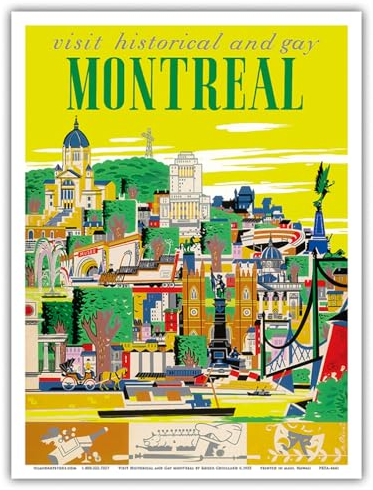 Visit Historical and Gay – Montreal, Kanada – Vintage-Reise-Poster von Roger Couillard c.1955 – Master Art Print 22,9 x 30,5 cm