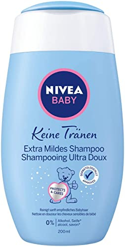 NIVEA Champú para bebés sin lágrimas extra suave para bebés, champú extra suave con manzanilla calmante, champú para el cabello suave con protección para los ojos, 200 ml