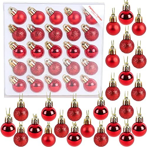 Pack de 25-2.5cm (1) Brillante, Mate y Brillo Mini árbol de Navidad de Las chucherías (Rojo)