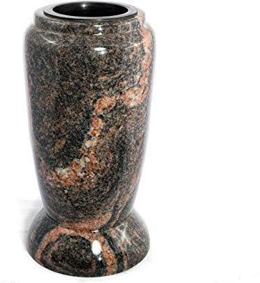 Afterglow Grabvase Monument aus echtem Granit Himalaya Höhe 23 cm/Ø 12 cm Grabschmuck wetterfest frostsicher Granitvase mit Kunststoffeinsatz Friedhofsvase